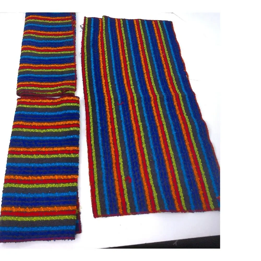 Vintage Blue Multi Striped Hand Towel Kitchen Set Of 3 New Deadstock